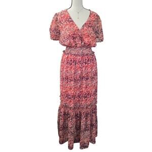 Women’s Floral Smocked Ruffle Tiered Maxi Dress S Boho Romantic Cottagecore